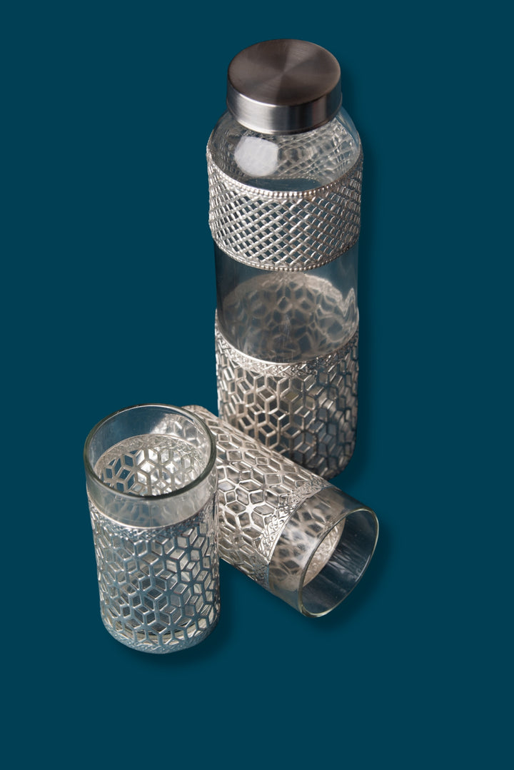 German Silver Plated Glass Bottle Set (1 Litre)