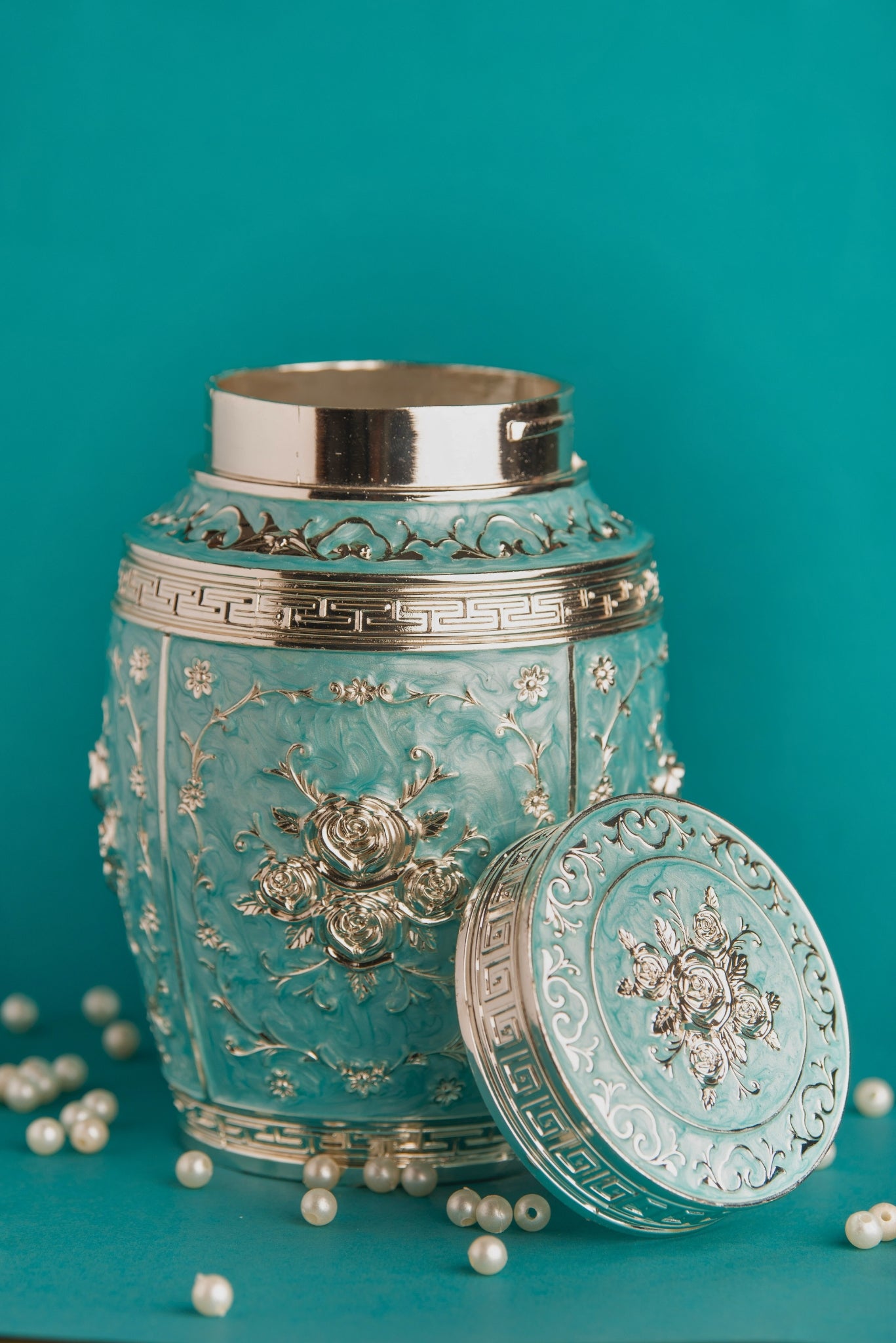 Rajsi Floral German Silver Jar – Green Finish