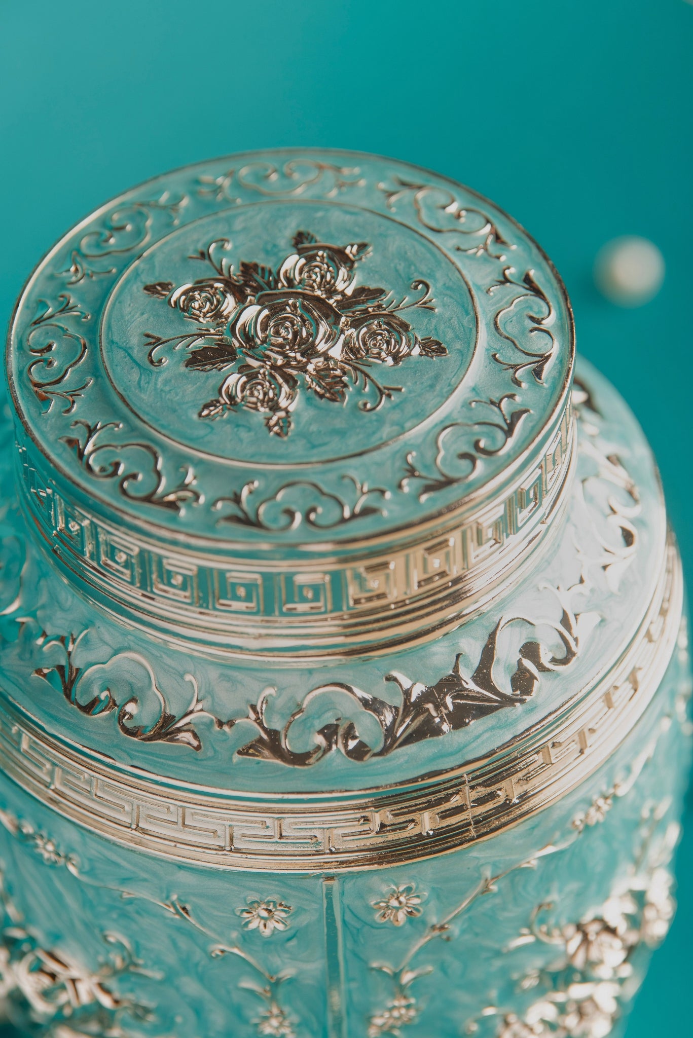 Rajsi Floral German Silver Jar – Green Finish