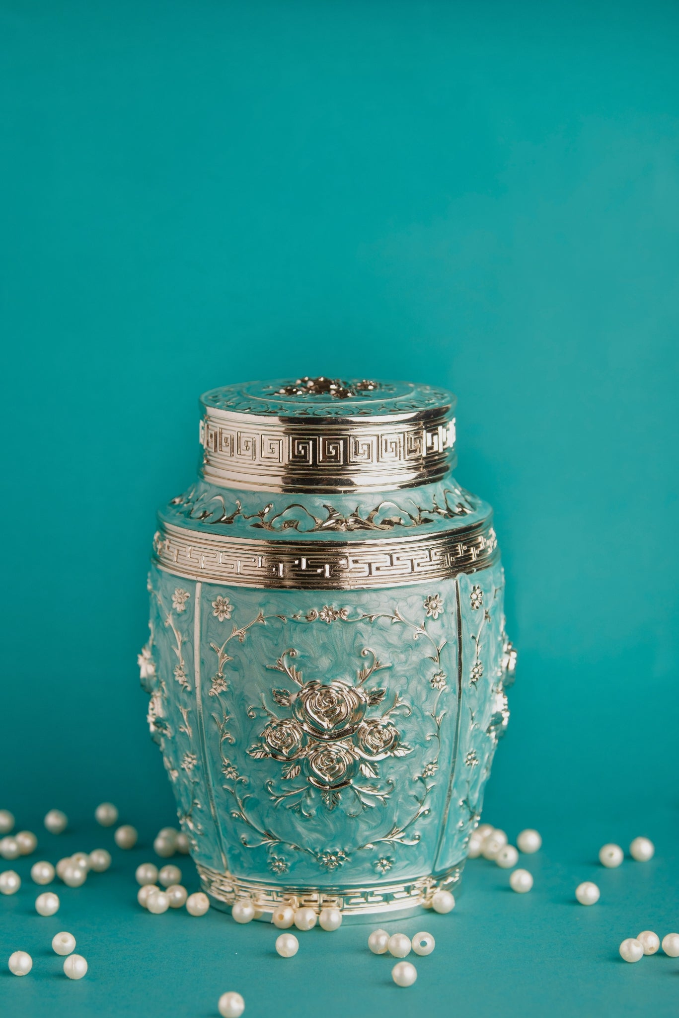Rajsi Floral German Silver Jar – Green Finish