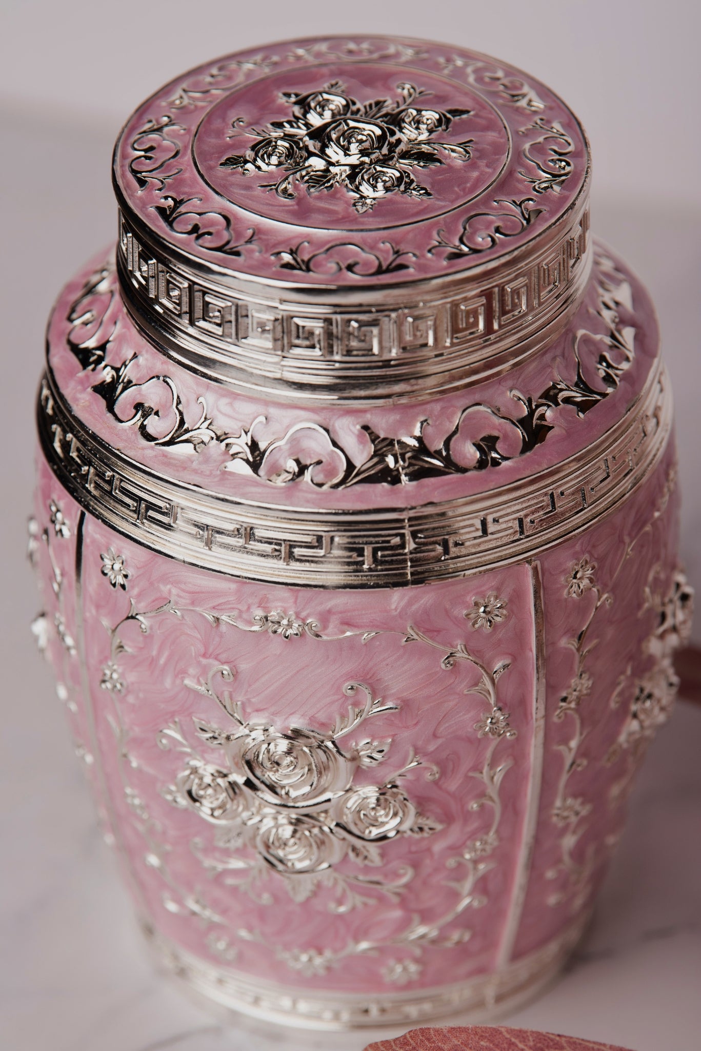 Rajsi Floral German Silver Jar – Pink Finish