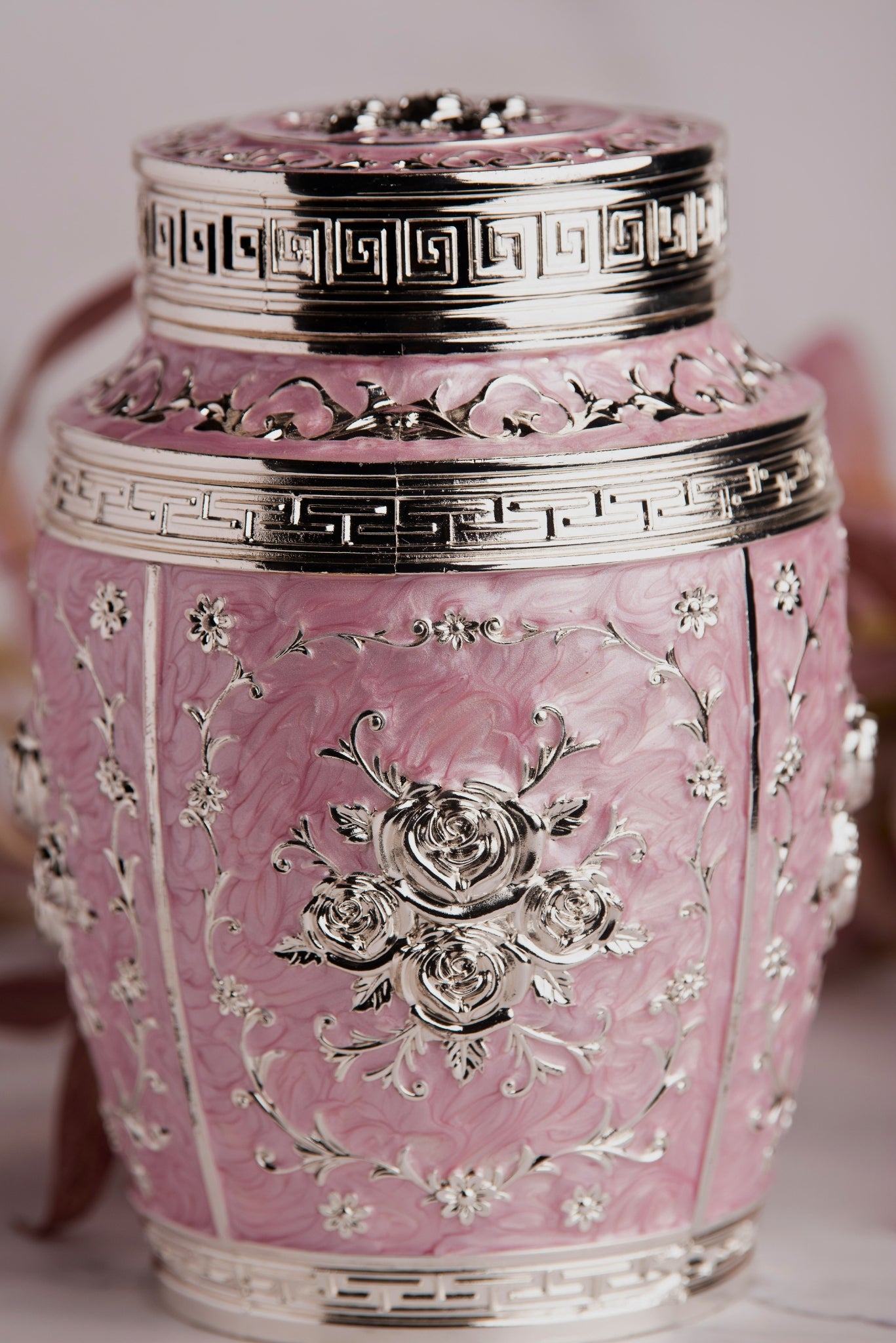 Rajsi Floral German Silver Jar – Pink Finish