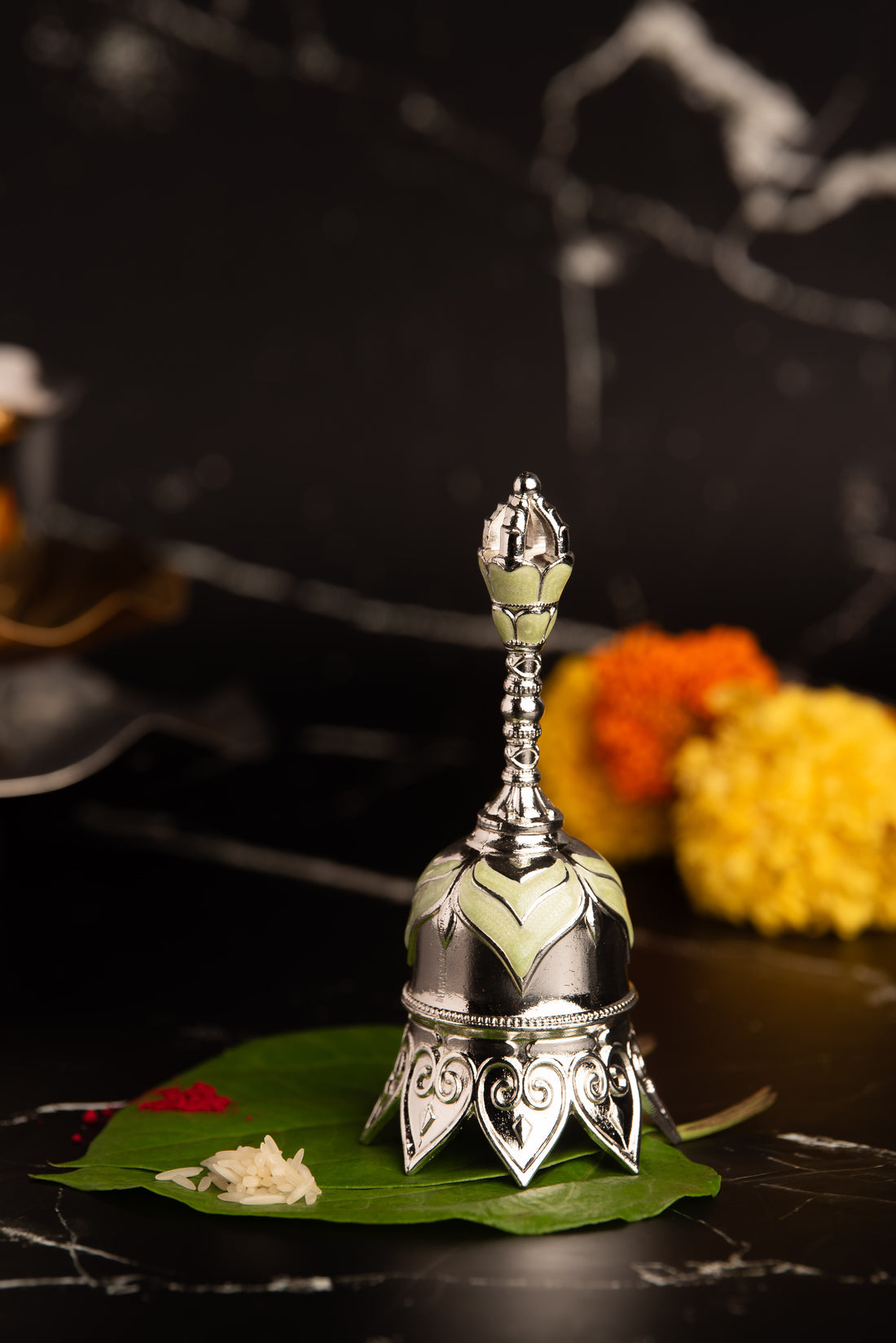 Luxury Silver Pooja Bell with Enamel Finish