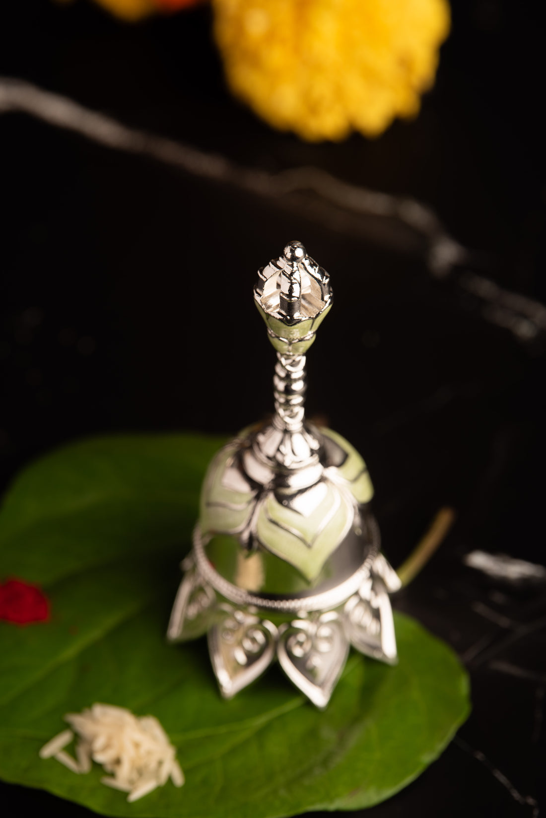 Luxury Silver Pooja Bell with Enamel Finish