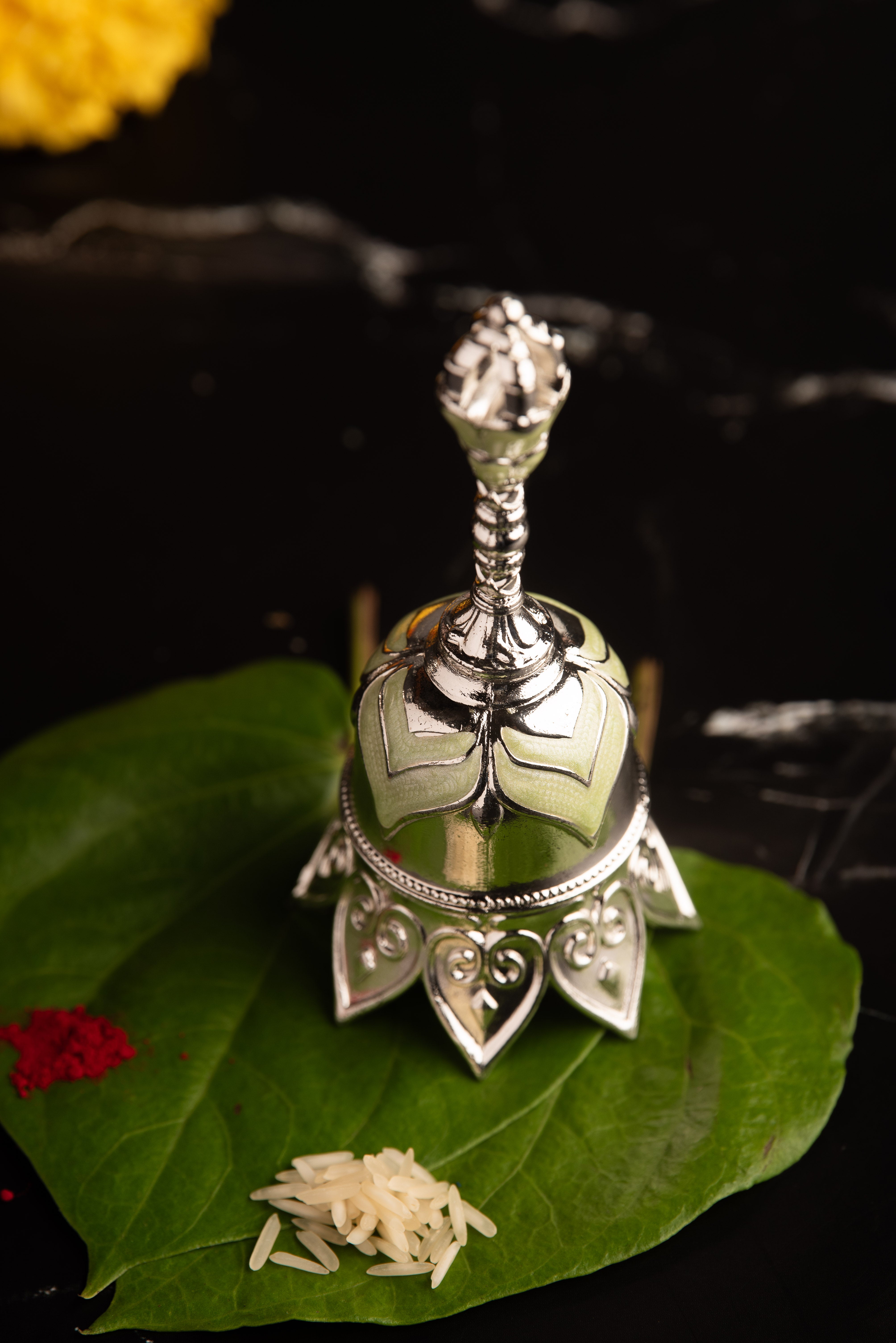 Luxury Silver Pooja Bell with Enamel Finish