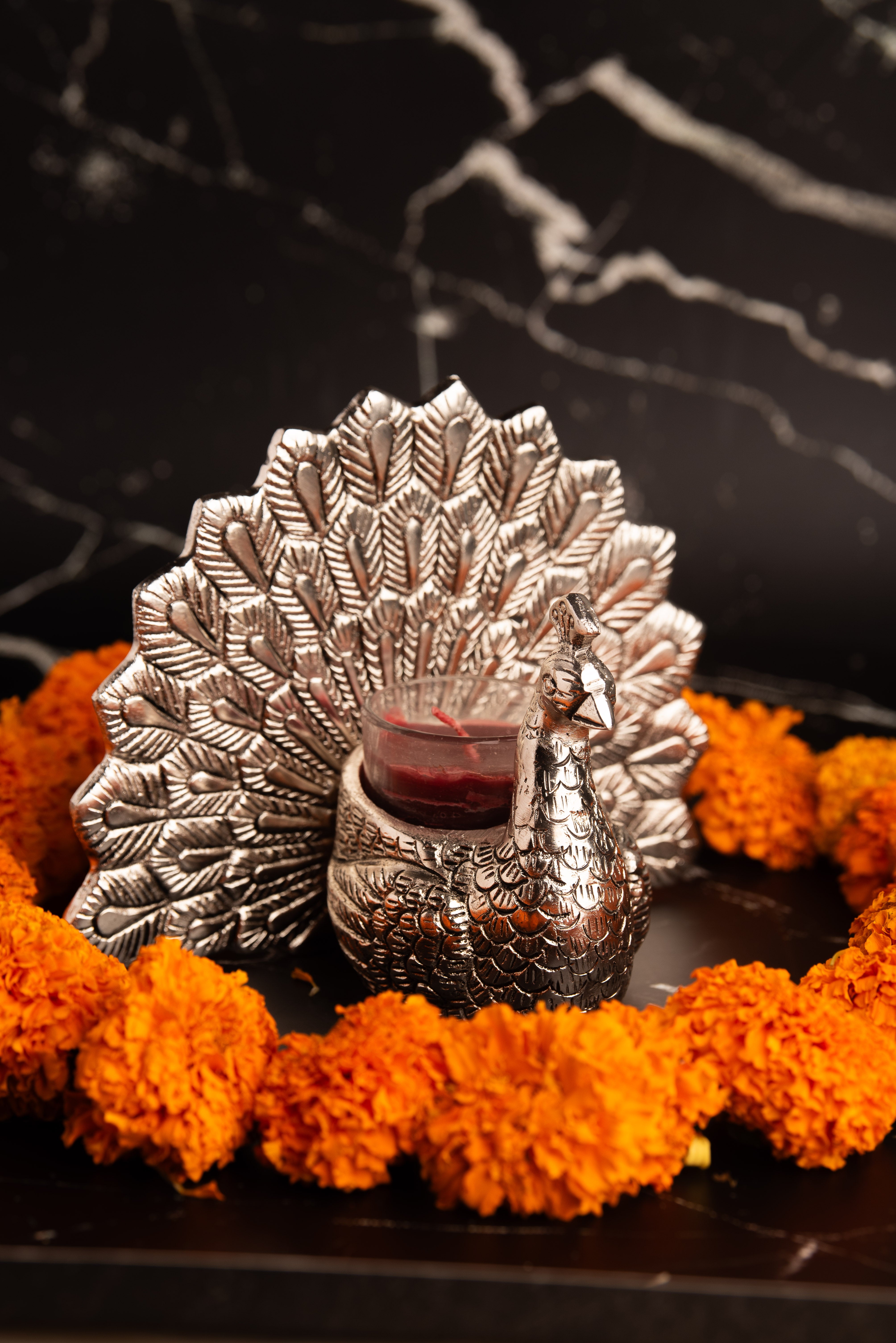 Dancing Peacock Tealight Candle Holder