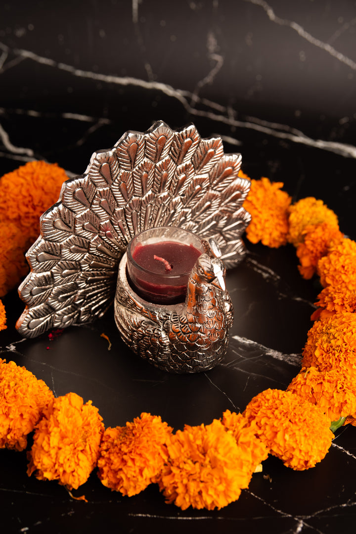 Dancing Peacock Tealight Candle Holder