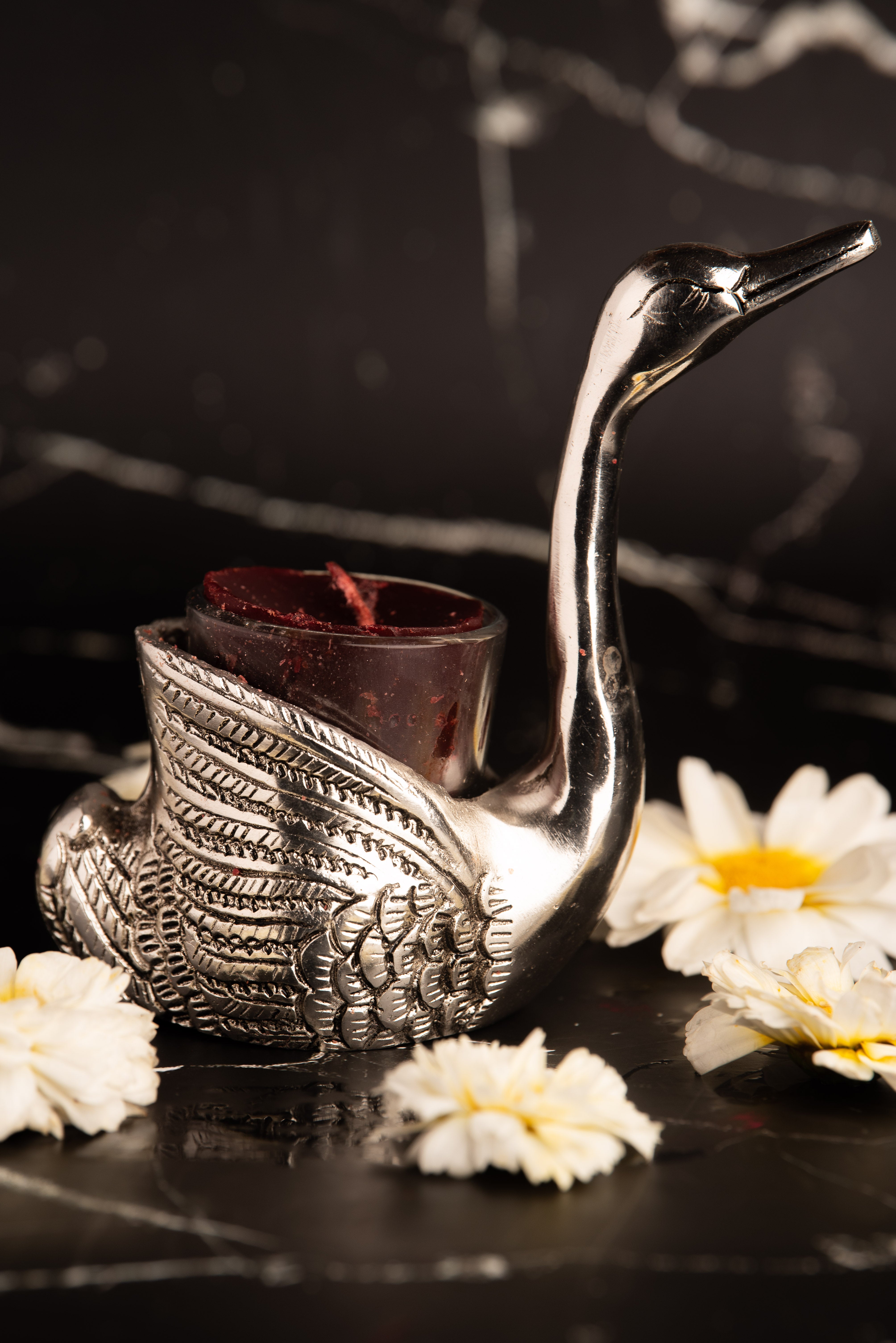 German Silver Swan Tealight Candle Holder