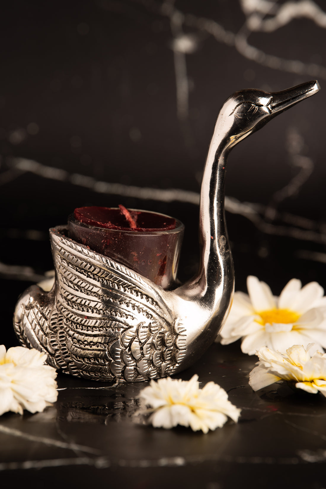 German Silver Swan Tealight Candle Holder