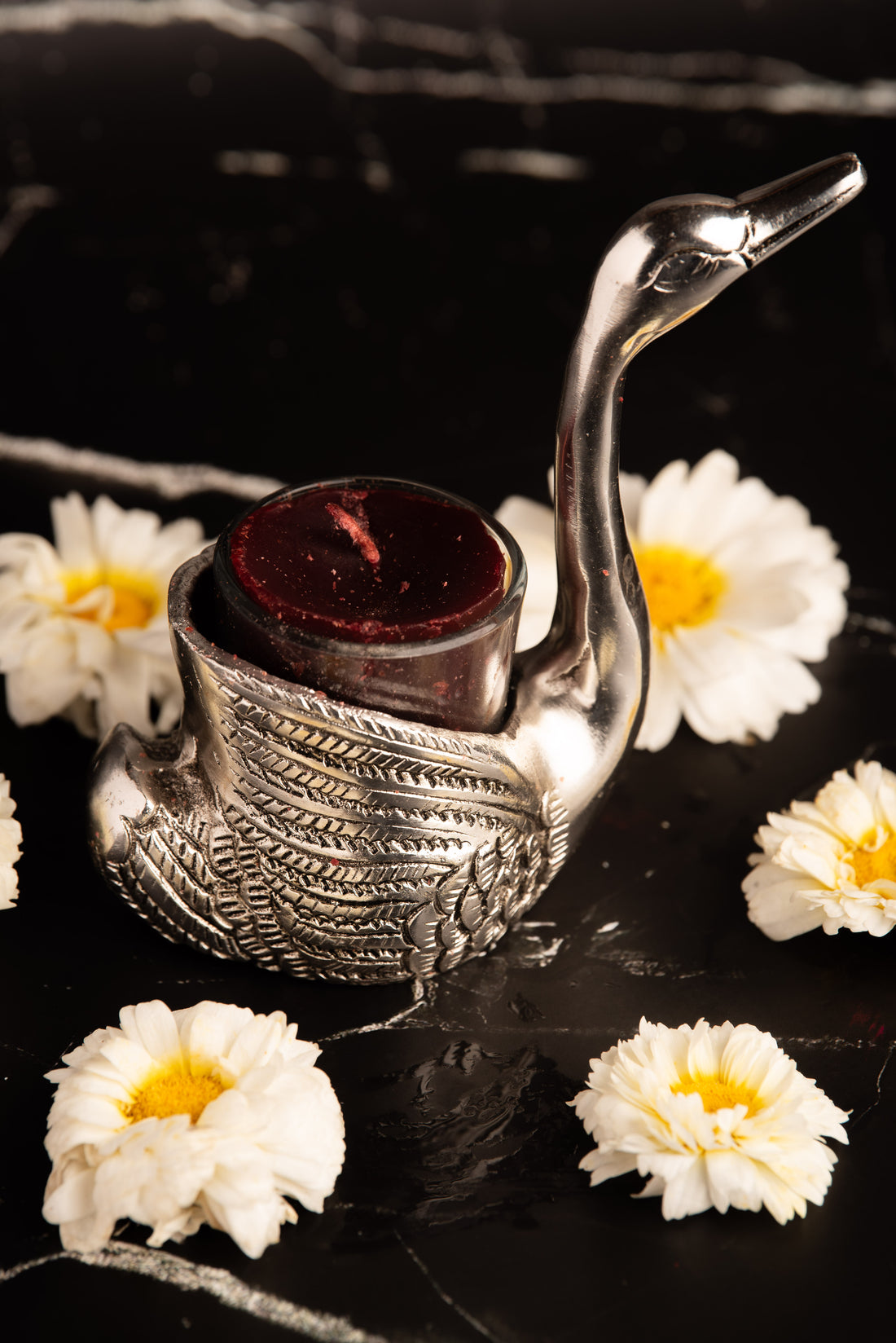 German Silver Swan Tealight Candle Holder