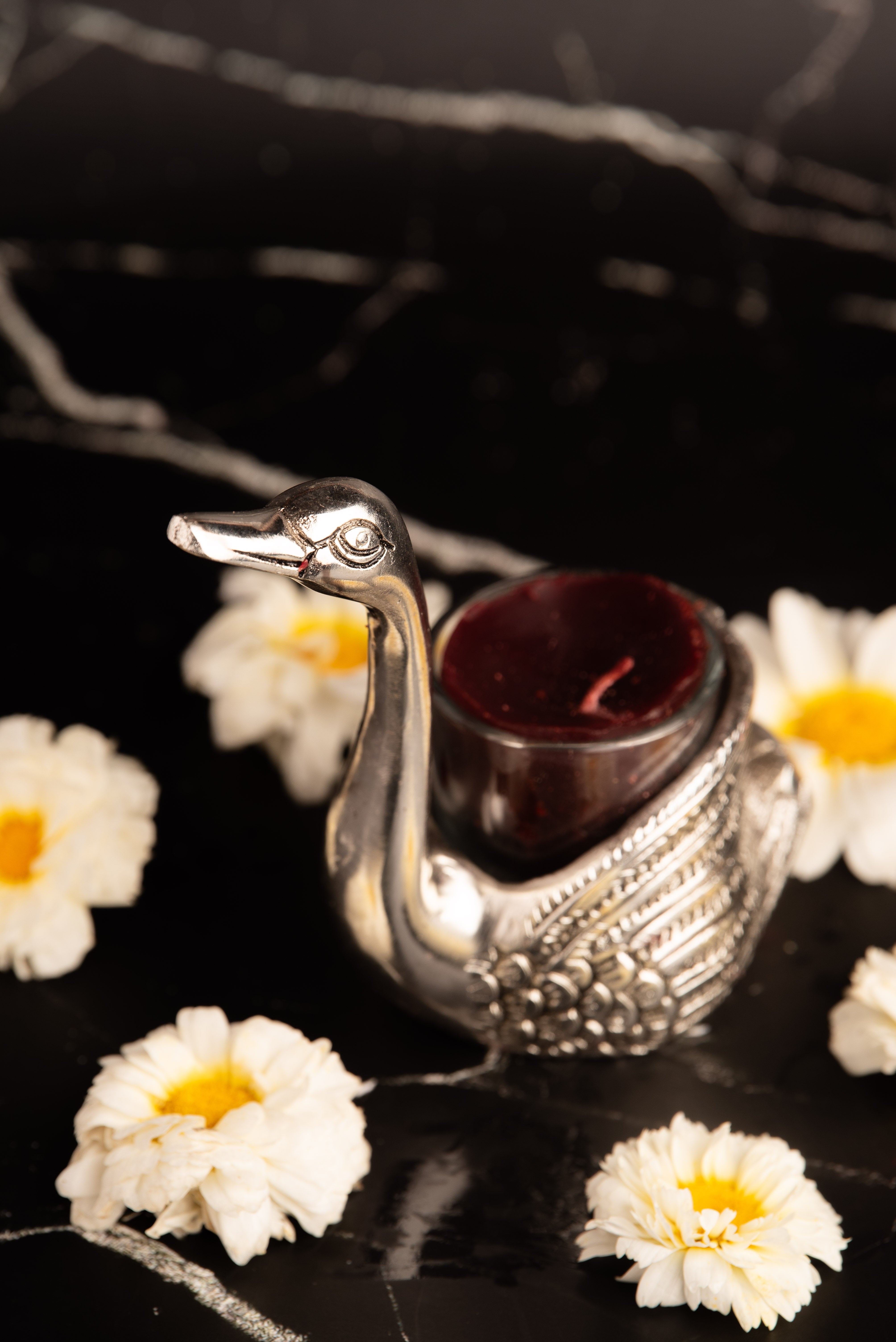 German Silver Swan Tealight Candle Holder