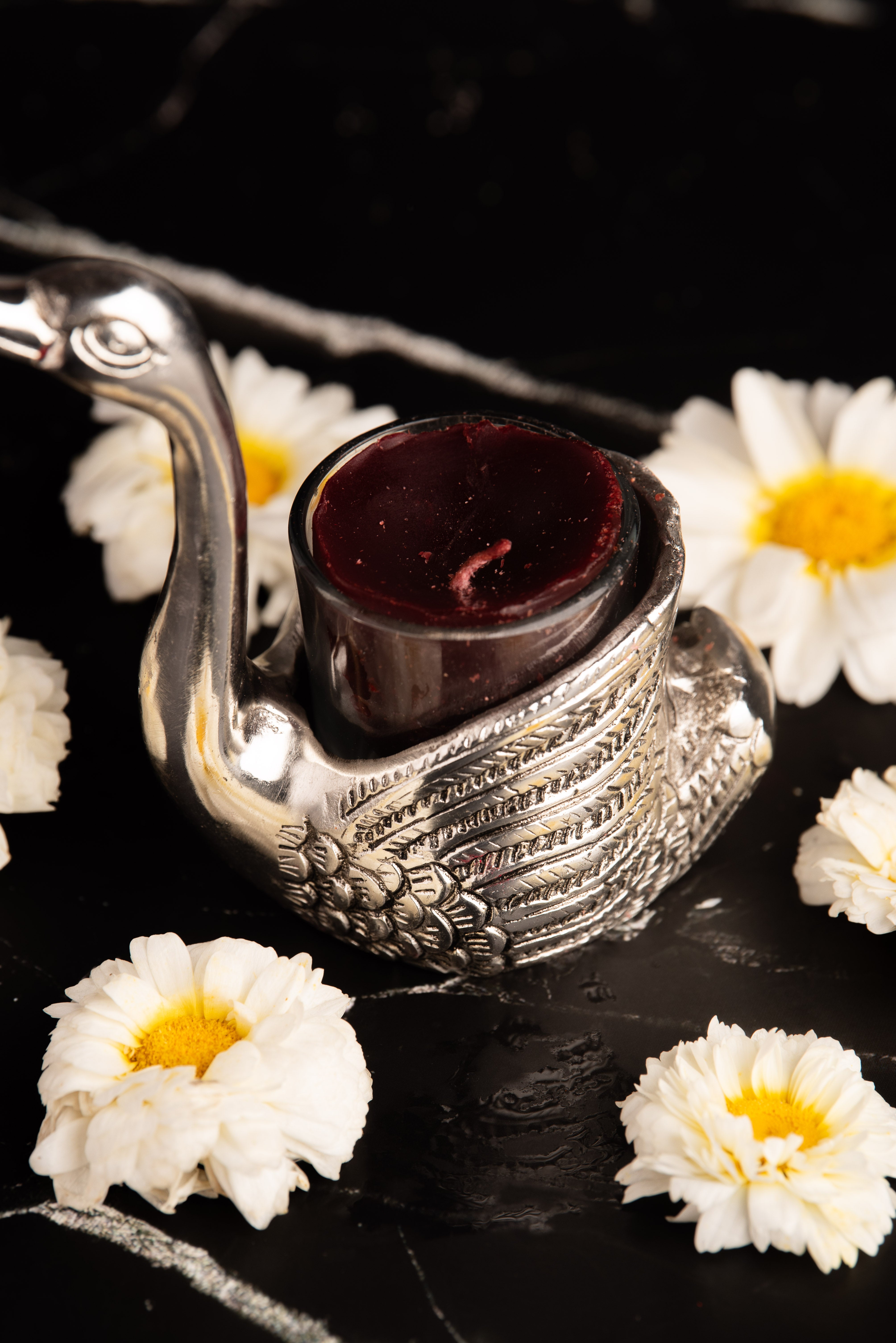 German Silver Swan Tealight Candle Holder