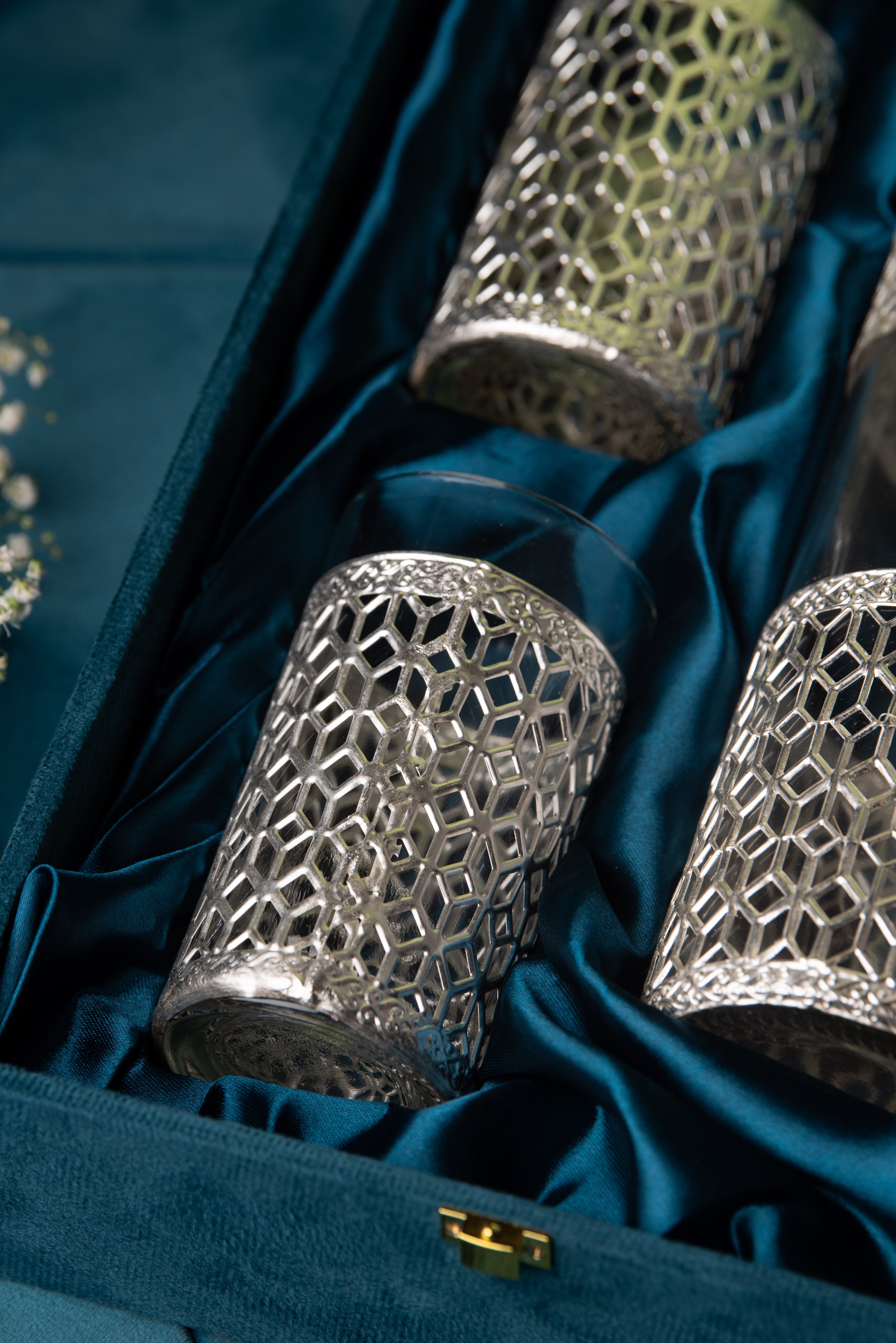 German Silver Plated Glass Bottle Set (1 Litre)